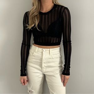 Black Sheer Long Sleeve Crop Top